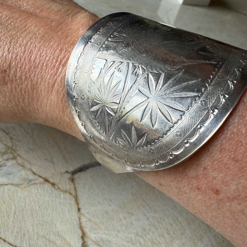 One of a Kind Silver Botanical Cuff Bracelet